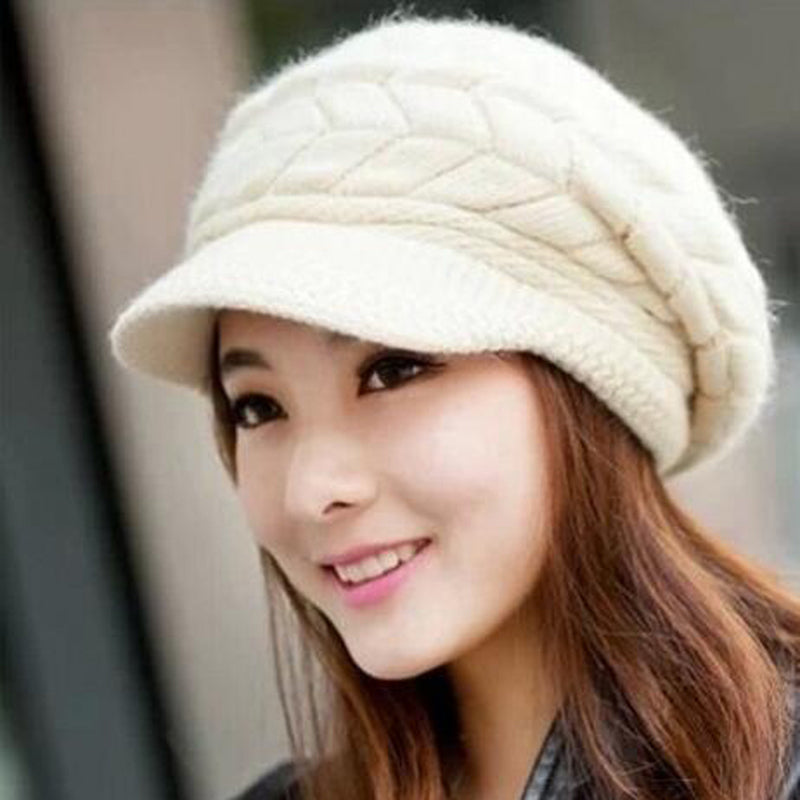 Winter Women Fashion Warm Beret, Knit Crochet Beanie Hat, Braided Baggy Ski Cap