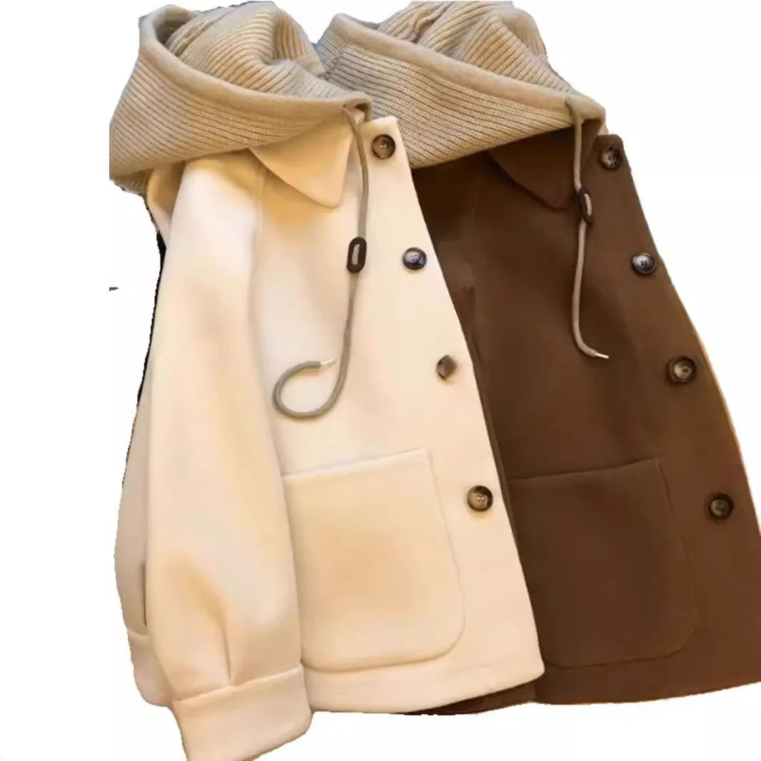 Vintage Coat, Women's Thick Knitted Woolen Outerwear, Loose Fit Fashionable Design for Autumn Winter