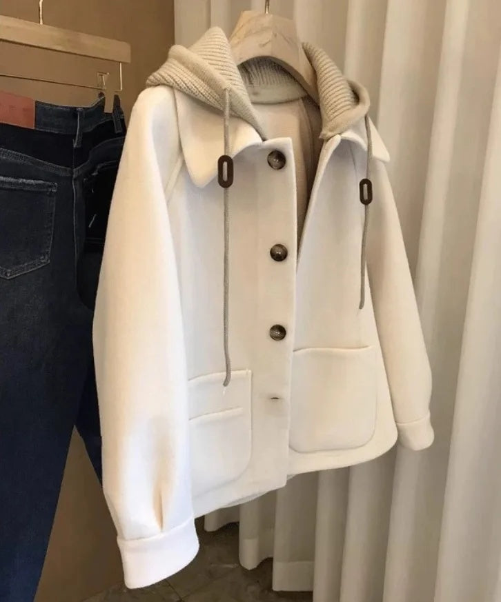 Vintage Coat, Women's Thick Knitted Woolen Outerwear, Loose Fit Fashionable Design for Autumn Winter