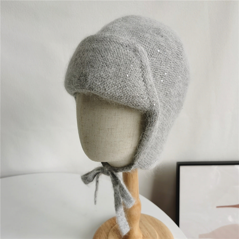 Angora Knit Women Hat, Winter Earflap Warm Beanie, Outdoor Autumn Skiing Accessory for Teenagers