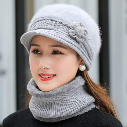 Plush Fur Lined Hat  Scarf Warm Set Hot Sale Women Winter Hat Keep Warm Cap 2
