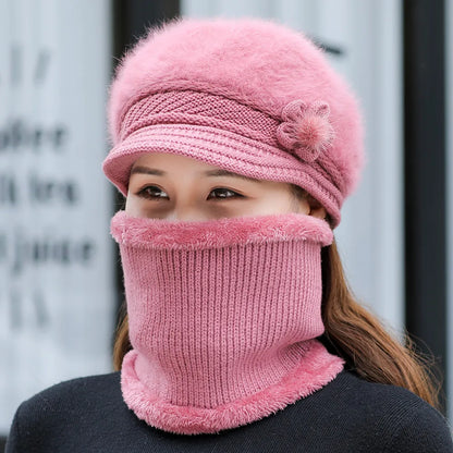 Plush Fur Lined Hat  Scarf Warm Set Hot Sale Women Winter Hat Keep Warm Cap 5