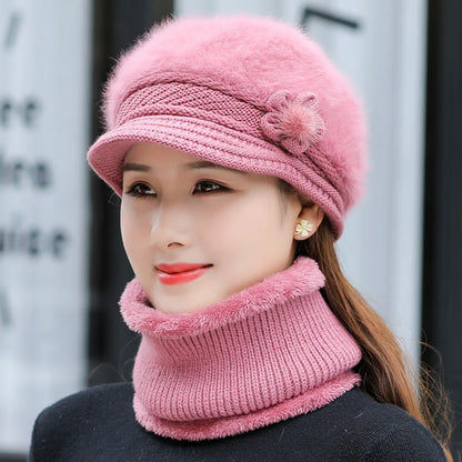 Plush Fur Lined Hat  Scarf Warm Set Hot Sale Women Winter Hat Keep Warm Cap 6