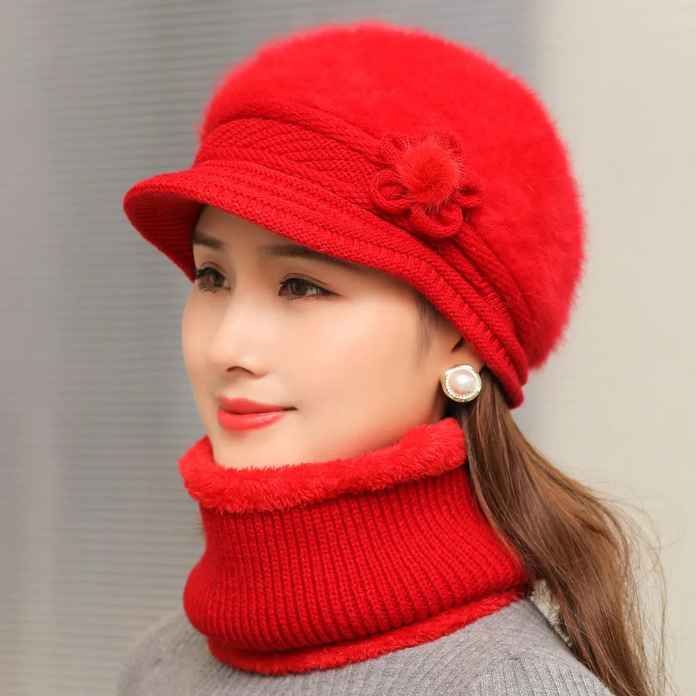 Plush Fur Lined Hat  Scarf Warm Set Hot Sale Women Winter Hat Keep Warm Cap 7