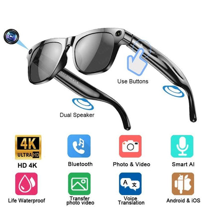 Smart Glasses Camera with 4K Video and Voice Assistant