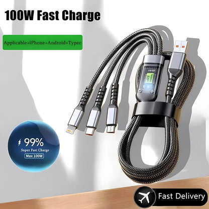 3-in-1 Braided Fast Charging Cable 100W