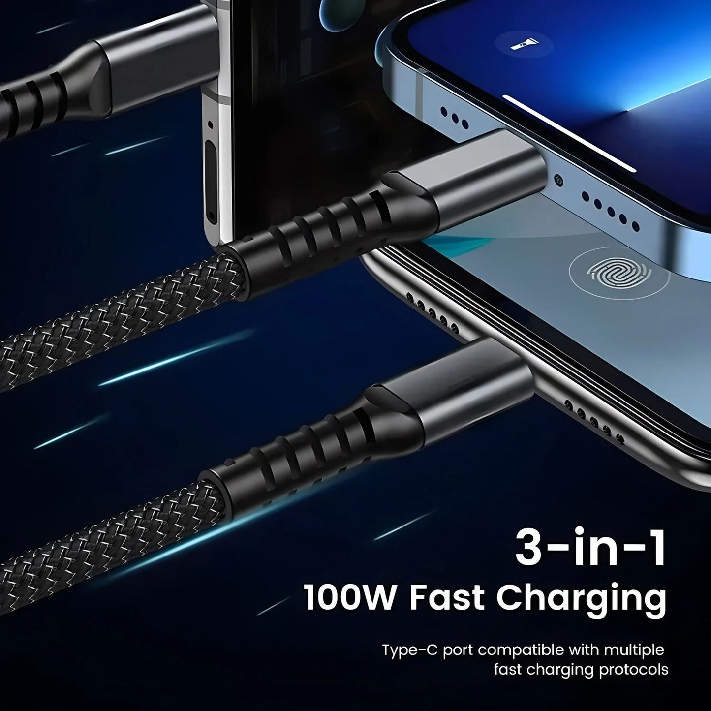 3in1 Braided Fast Charging Cable 100W 5