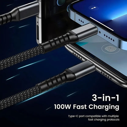 3in1 Braided Fast Charging Cable 100W 5