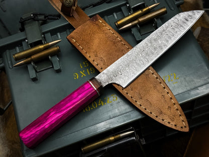 Handmade Damascus Steel Kitchen Chef Knife With Wooden Handle  Leather Sheath  Premium Cutting 1