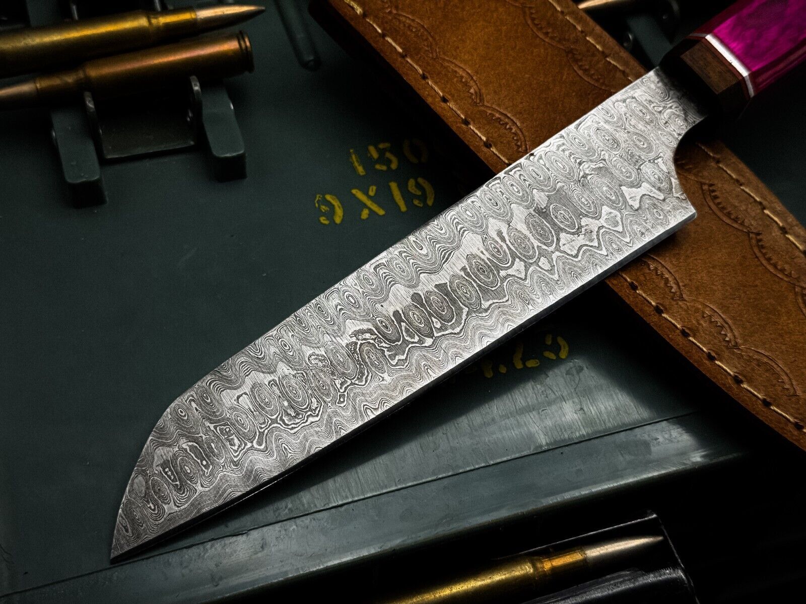 Handmade Damascus Steel Kitchen Chef Knife With Wooden Handle  Leather Sheath  Premium Cutting 3