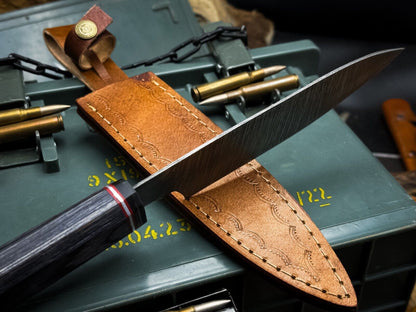 Premium Handmade Damascus Steel Chef Knife With Wooden Handle  Leather Sheath 1