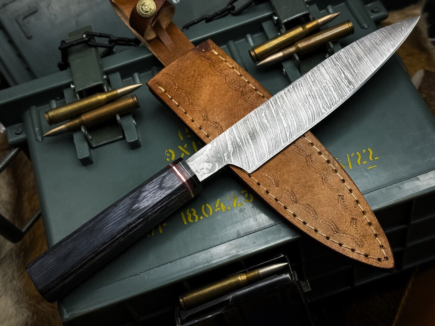 Premium Handmade Damascus Steel Chef Knife With Wooden Handle  Leather Sheath 2