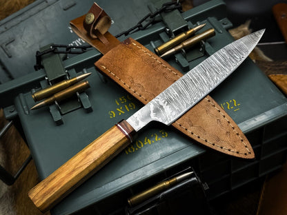 Hand Forged Damascus Steel Kitchen Knife  Full Tang Wooden Handle Chef Blade 3