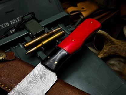 Handmade Damascus Steel Kitchen Chef Knife With Resin Handle  Leather Sheath  Premium Cutting 1