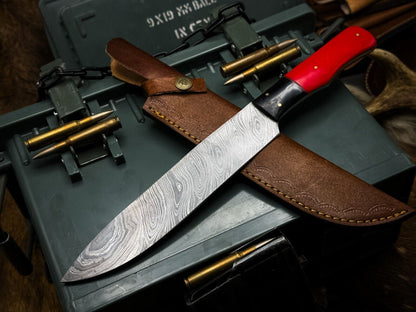 Handmade Damascus Steel Kitchen Chef Knife With Resin Handle  Leather Sheath  Premium Cutting 2