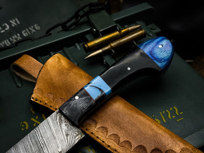 Damascus Steel Kitchen Chef Knife With Resin Handle  Leather Sheath  Premium Cutting 1