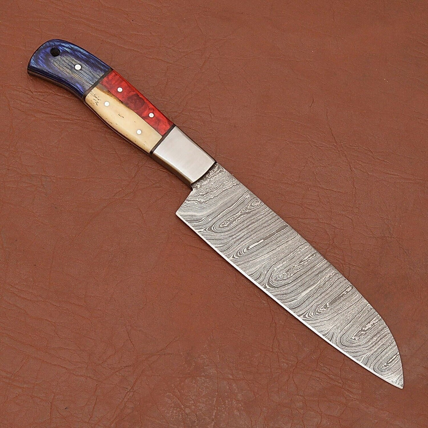 Custom Handmade Damascus Steel Kitchen Chef Knife With Bone Handle  Leather Sheath  Premium Full Ta 3