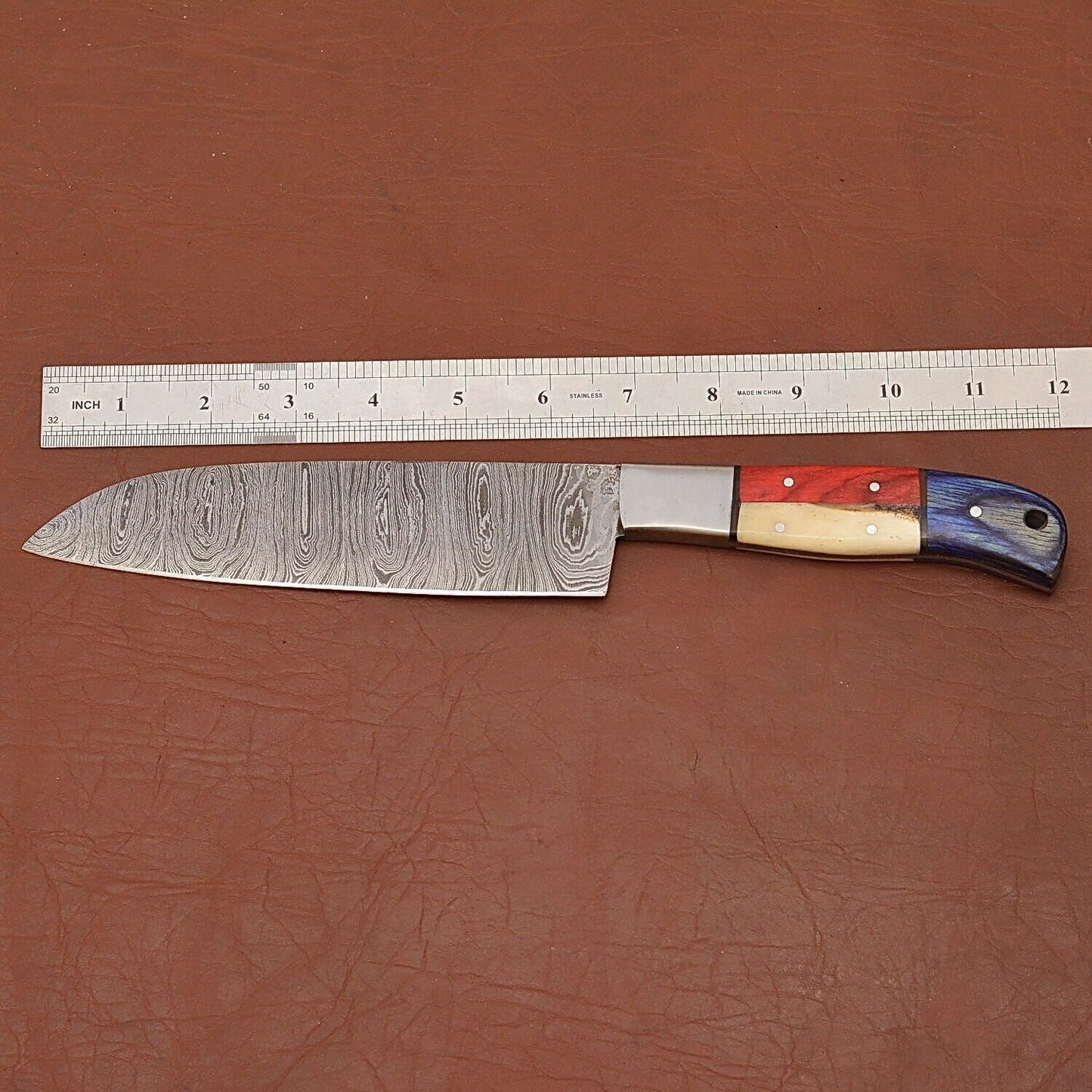 Custom Handmade Damascus Steel Kitchen Chef Knife With Bone Handle  Leather Sheath  Premium Full Ta 1
