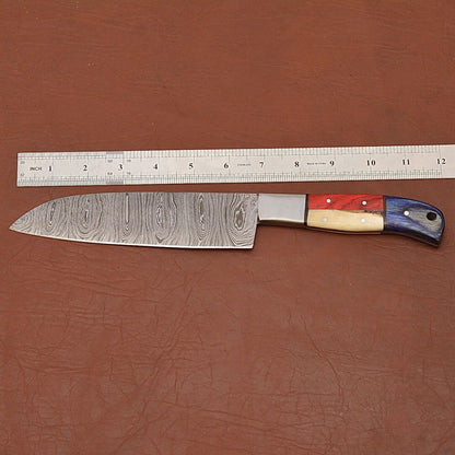 Custom Handmade Damascus Steel Kitchen Chef Knife With Bone Handle  Leather Sheath  Premium Full Ta 1