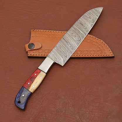 Custom Handmade Damascus Steel Kitchen Chef Knife With Bone Handle  Leather Sheath  Premium Full Ta 2