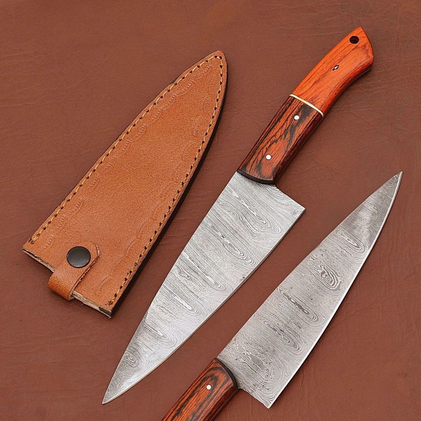Custom Forged Damascus Steel Chef Knife – Full Tang Kitchen Cutting Knife