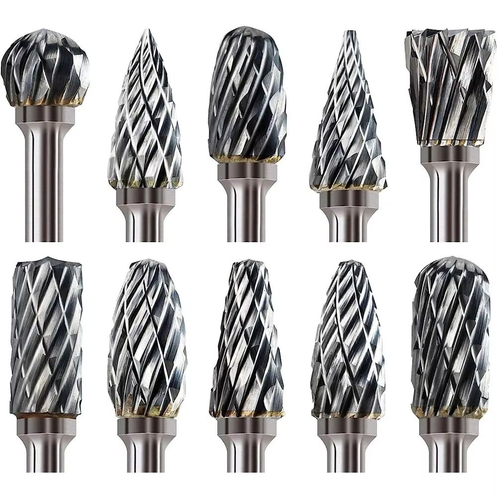 PrecisionPro Tungsten Carbide Rotary Burr Set – 10-Piece Double-Cut Grinding & Carving Tools for Dremel and Electric Rot