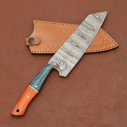 Hand Forged Damascus Steel Chef Knife  Sharp Full Tang Kitchen Blade 2