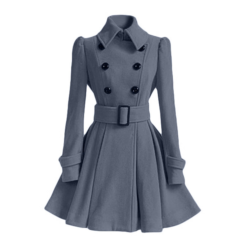 Women Vintage Double Breasted Coats Classic Long Trench With Belt Autumn Winter Slim Overcoat 1