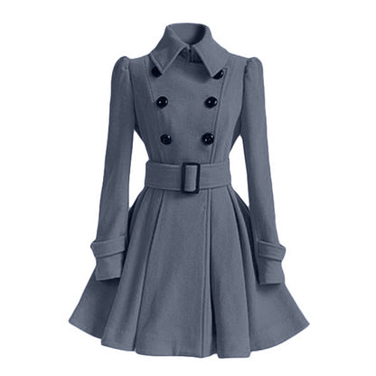 Women Vintage Double Breasted Coats Classic Long Trench With Belt Autumn Winter Slim Overcoat 1