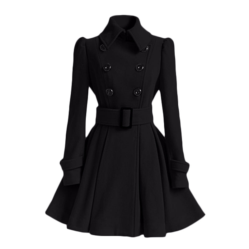 Women Vintage Double Breasted Coats Classic Long Trench With Belt Autumn Winter Slim Overcoat 2