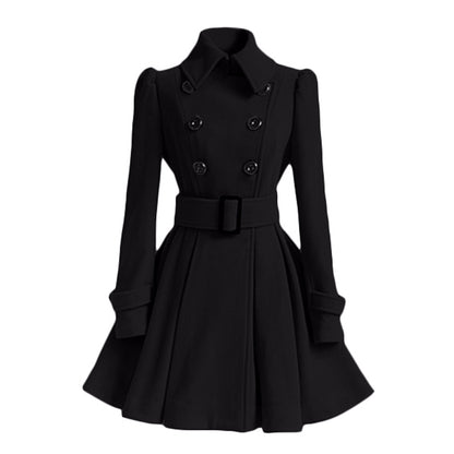 Women Vintage Double Breasted Coats Classic Long Trench With Belt Autumn Winter Slim Overcoat 2