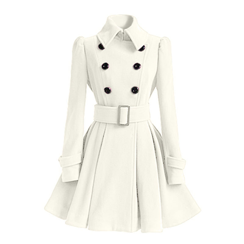 Women Vintage Double Breasted Coats Classic Long Trench With Belt Autumn Winter Slim Overcoat 5