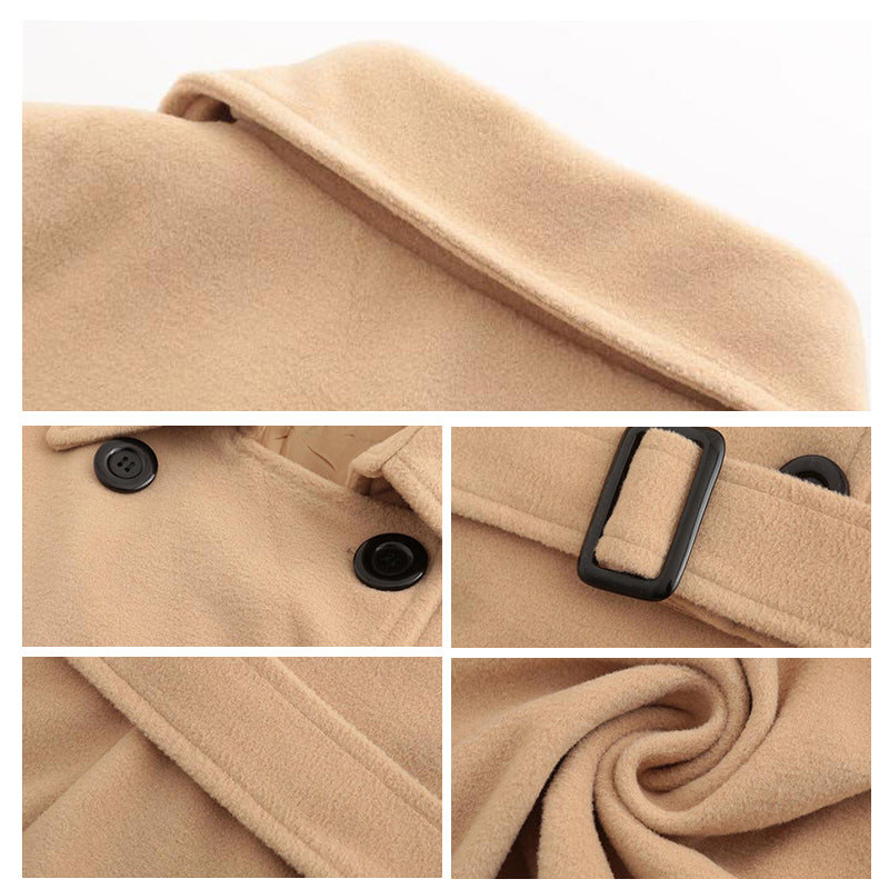 Women Vintage Double Breasted Coats Classic Long Trench With Belt Autumn Winter Slim Overcoat 4