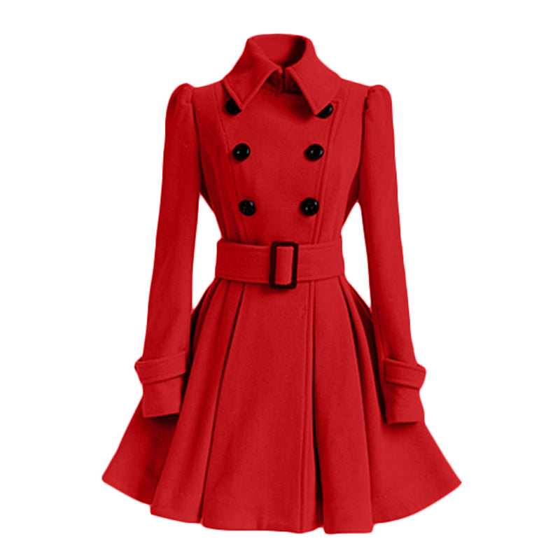 Women Vintage Double Breasted Coats Classic Long Trench With Belt Autumn Winter Slim Overcoat 7