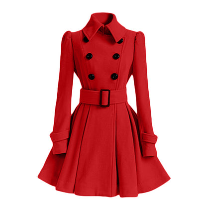Women Vintage Double Breasted Coats Classic Long Trench With Belt Autumn Winter Slim Overcoat 7