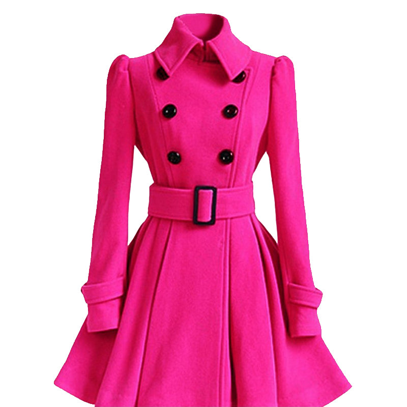 Women Vintage Double Breasted Coats Classic Long Trench With Belt Autumn Winter Slim Overcoat 6