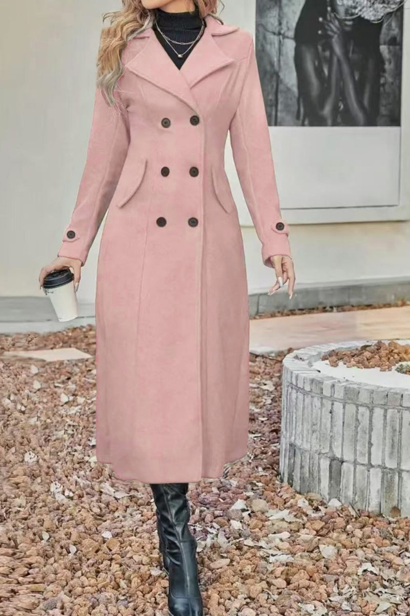 Temperament Women's Slimming Coat, Double Breasted Wool Blen Coat, Autumn and Winter Fashion with Lining