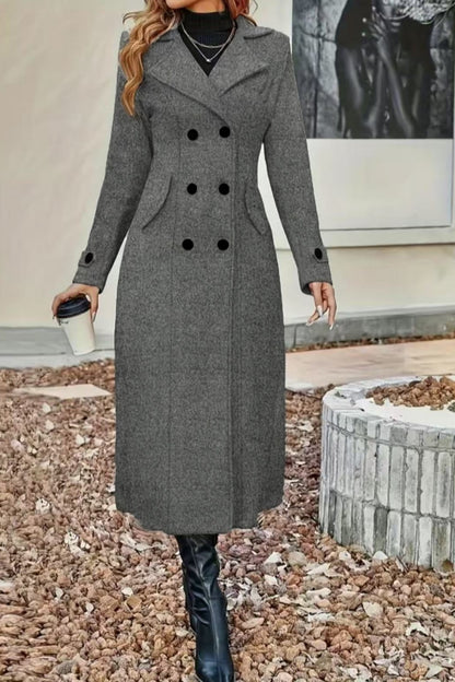 Temperament Women's Slimming Coat, Double Breasted Wool Blen Coat, Autumn and Winter Fashion with Lining