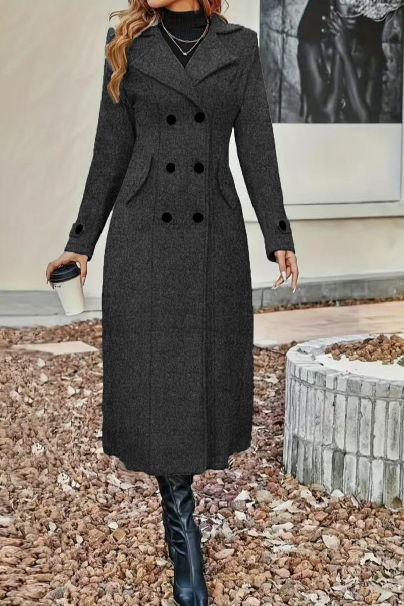Temperament Women's Slimming Coat, Double Breasted Wool Blen Coat, Autumn and Winter Fashion with Lining