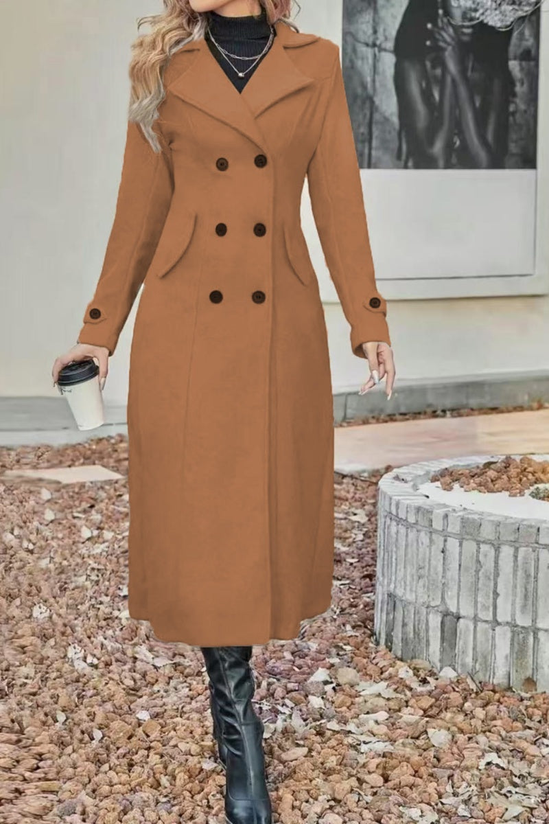 Temperament Women's Slimming Coat, Double Breasted Wool Blen Coat, Autumn and Winter Fashion with Lining