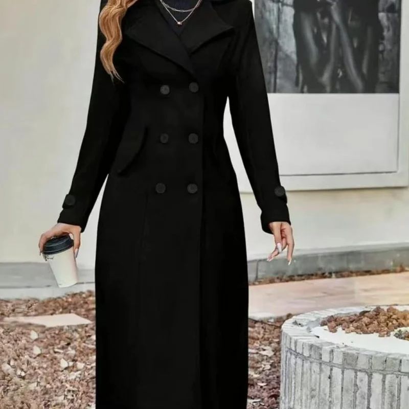 Temperament Women's Slimming Coat, Double Breasted Wool Blen Coat, Autumn and Winter Fashion with Lining