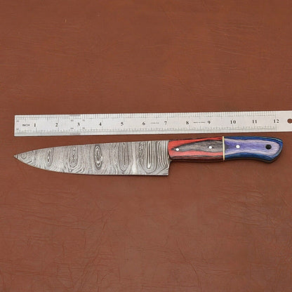 Custom Forged Damascus Steel Chef Knife  Durable Wooden Handle Design 2