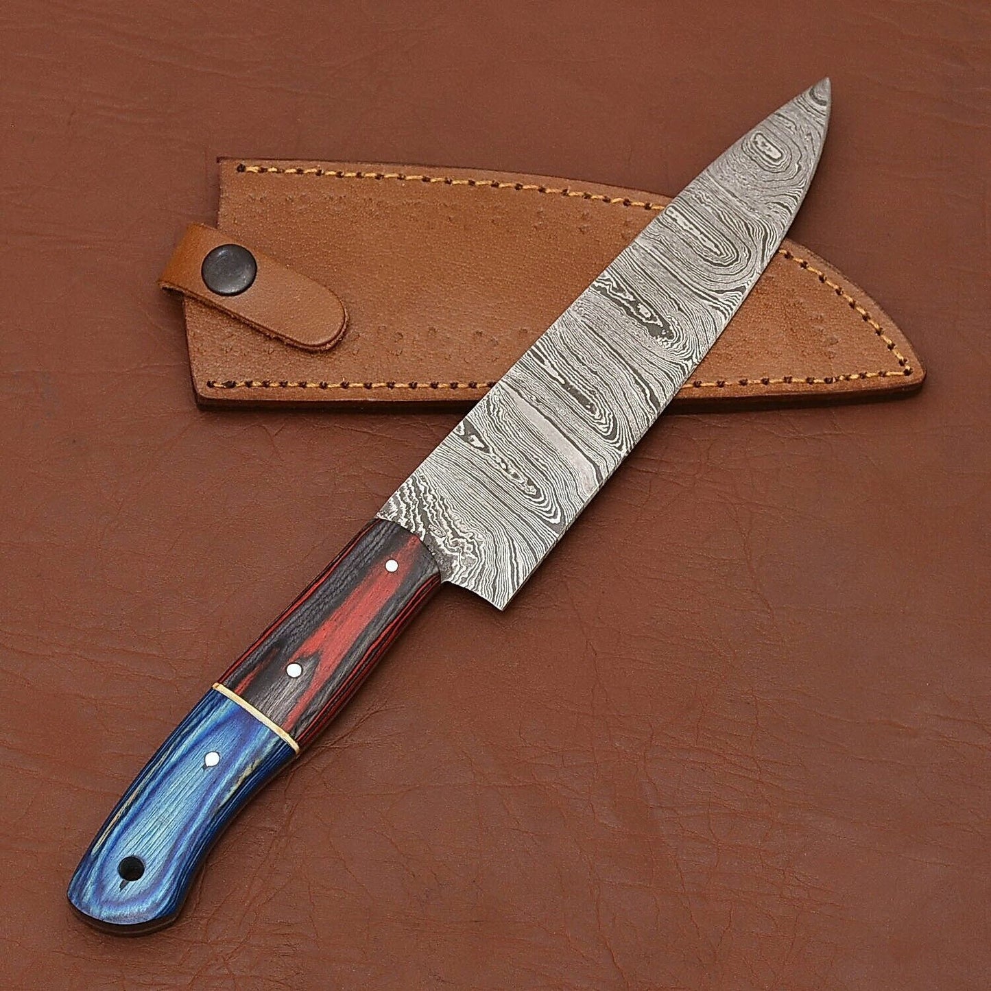 Custom Forged Damascus Steel Chef Knife  Durable Wooden Handle Design 3