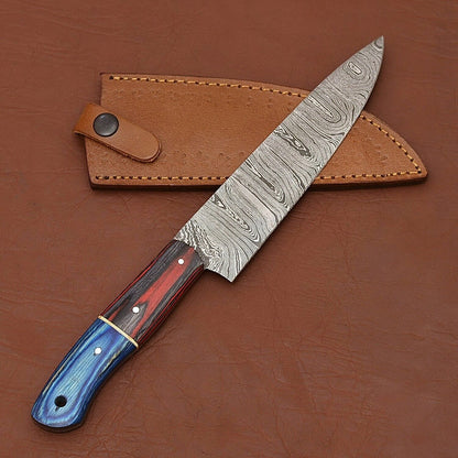 Custom Forged Damascus Steel Chef Knife  Durable Wooden Handle Design 3