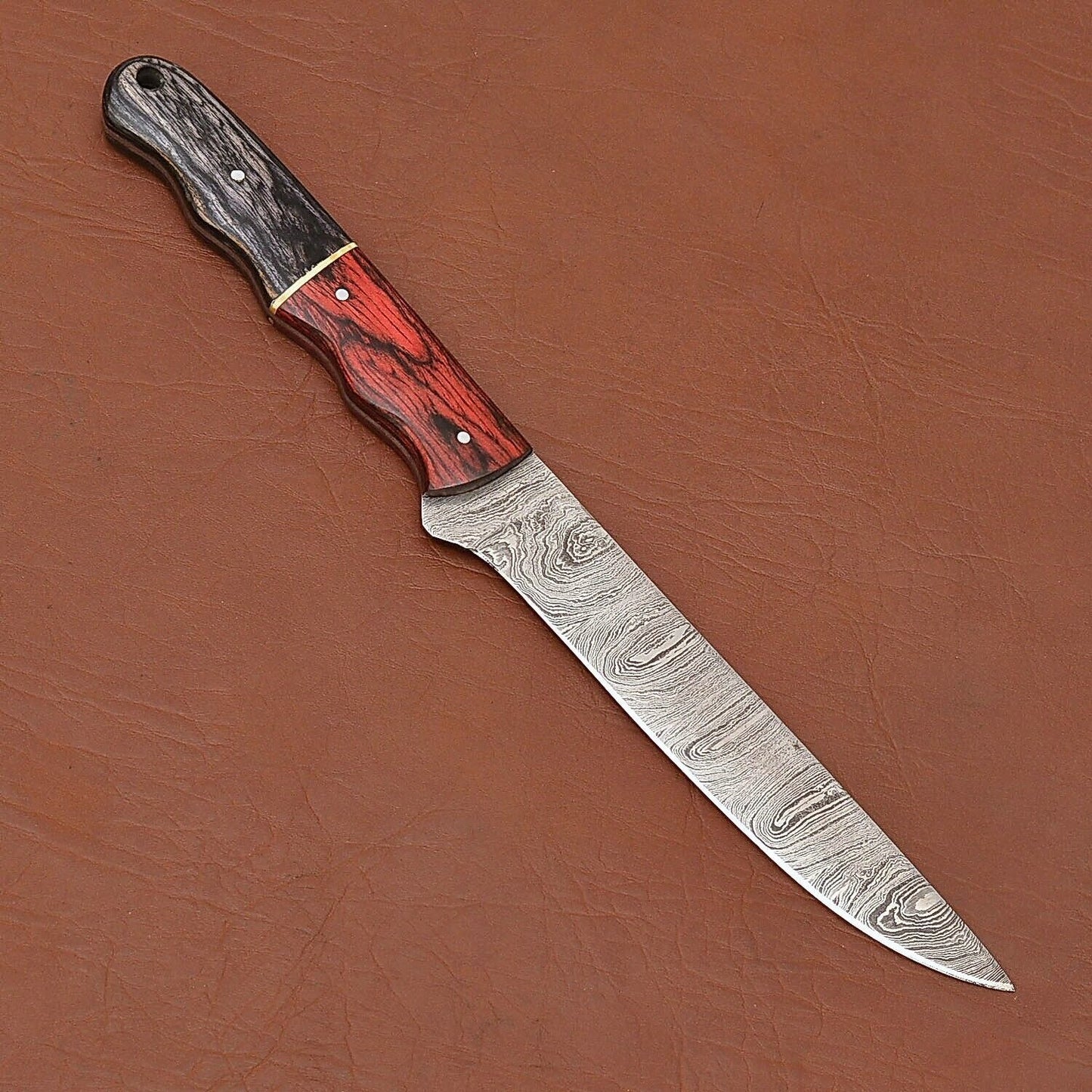 Custom Handmade Damascus Steel Chef Kitchen Knife With Wooden Handle  Leather Sheath  12 Full Tang 1