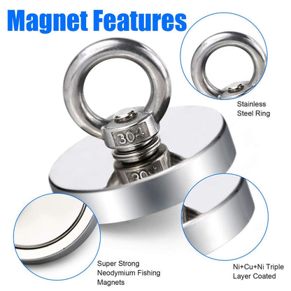 UltraGrip HeavyDuty Neodymium Fishing Magnet  Super Strong Salvage Magnet With Countersunk Hole And 1