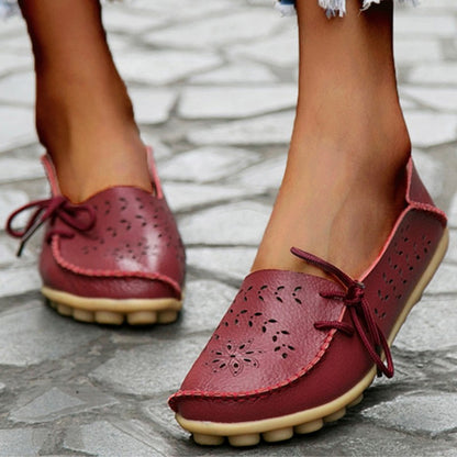 Genuine Leather Fashion Women Flats  Loafers SlipOn Bowtie Tenis Shoes For Women Hollow Nurse Footw 3
