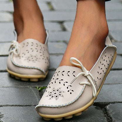 Genuine Leather Fashion Women Flats & Loafers, Slip-On Bowtie Tenis Shoes for Women, Hollow Nurse Footwear, Casual