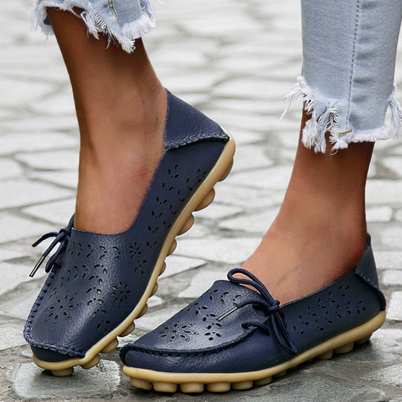 Genuine Leather Fashion Women Flats  Loafers SlipOn Bowtie Tenis Shoes For Women Hollow Nurse Footw 2