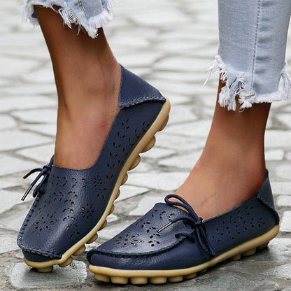 Genuine Leather Fashion Women Flats  Loafers SlipOn Bowtie Tenis Shoes For Women Hollow Nurse Footw 2